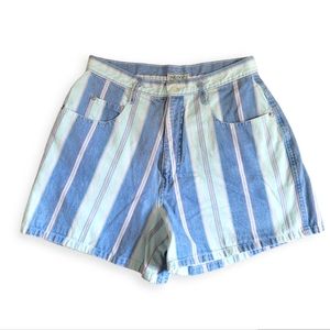 SKOOZI Vintage 90s High Waist Striped Jean Shorts Blue Teal Pink